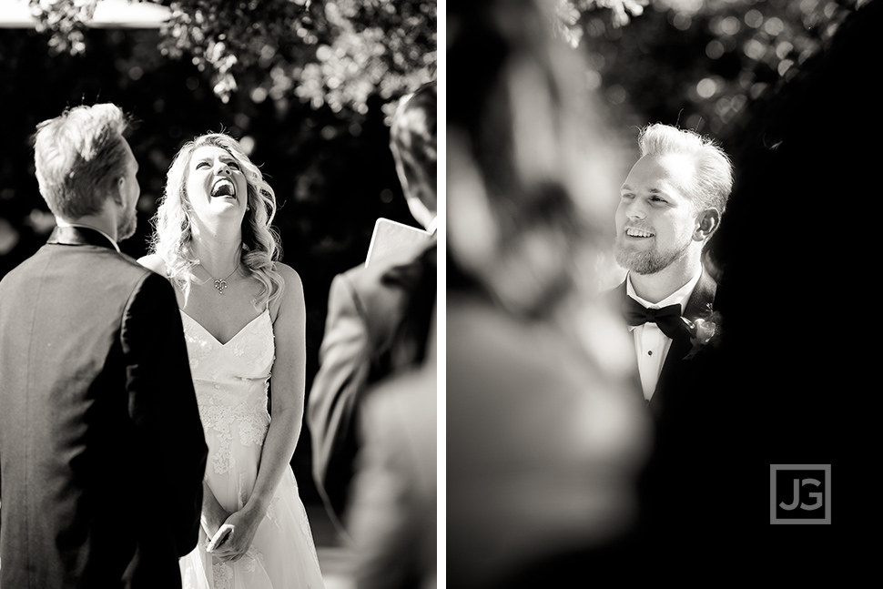 Bride and Groom Laughing During Wedding Ceremony