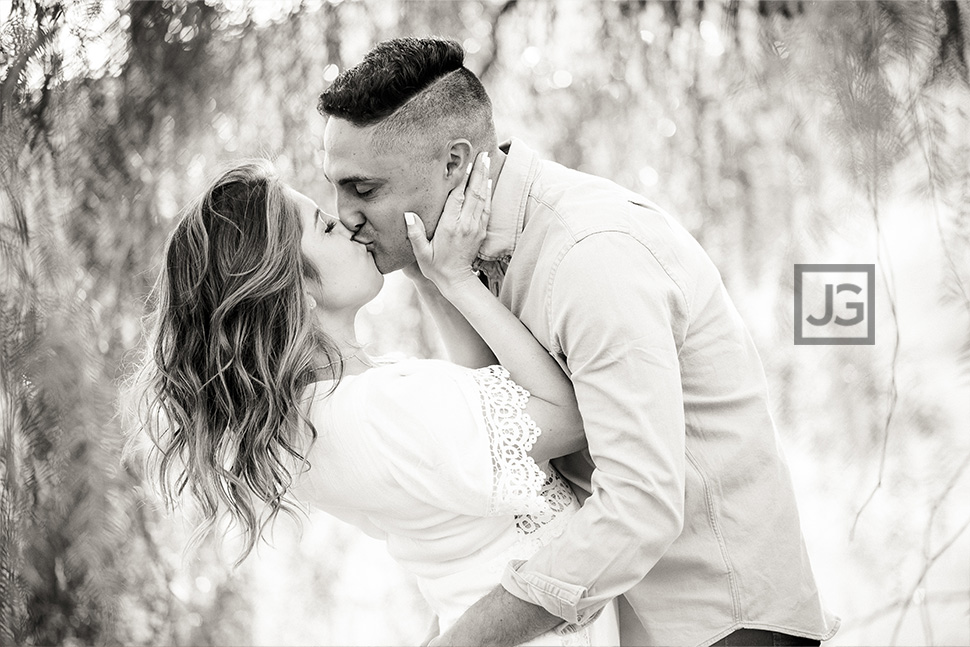 Engagement photo under a tree