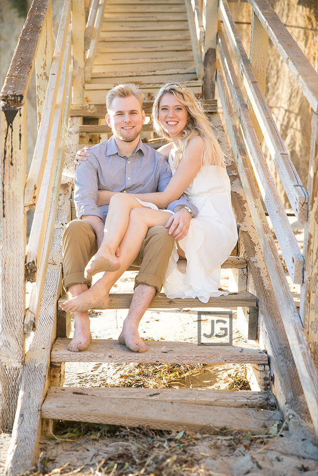 Wooden Stairs Engagement Photo