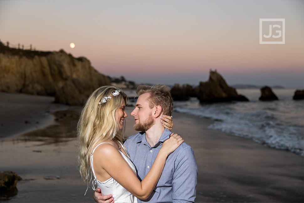 El Matador State Beach Engagement Photos with Moon