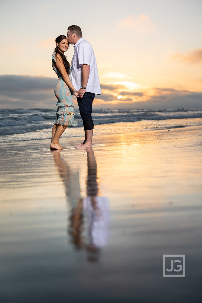 Sunset Engagement Photo with Reflection in Sand
