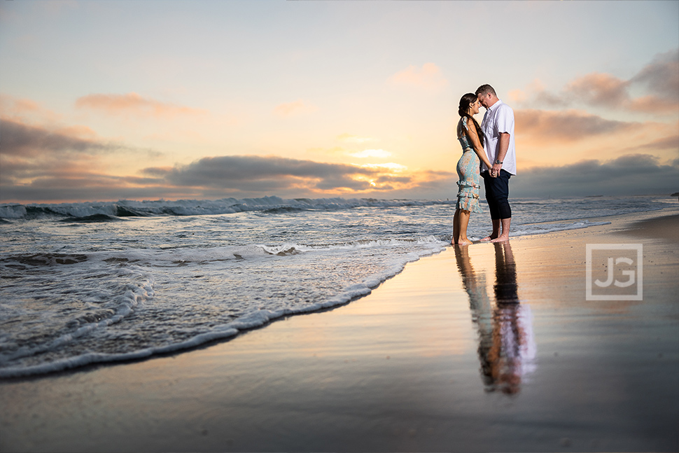 Sunset Engagement Photo with Reflection in Sand