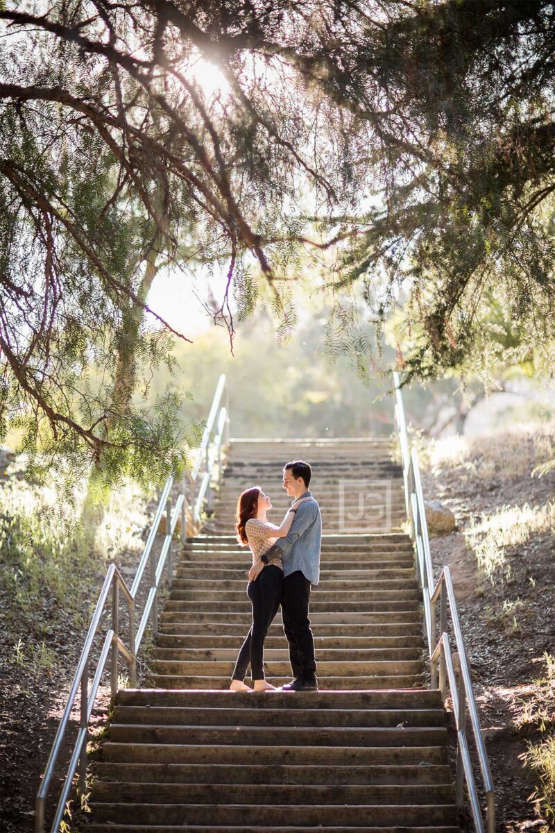 Griffith Park Engagement Photo with Stairs