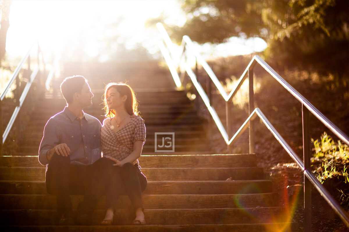 Griffith Park Engagement Photo with Stairs