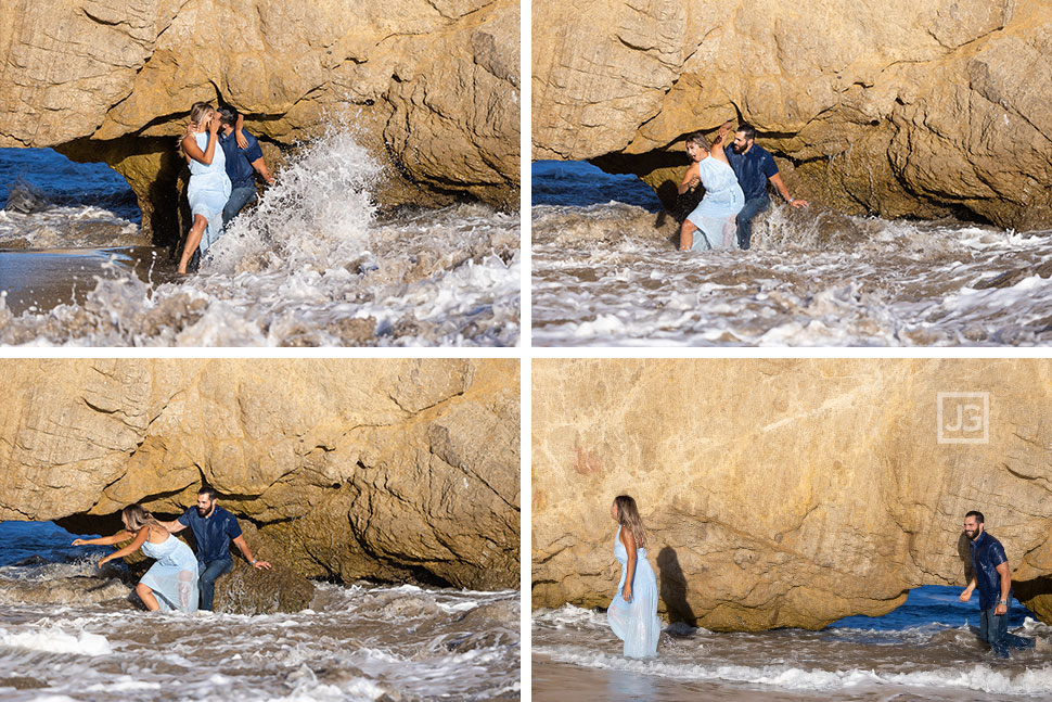 Funny Engagement Photos Wave Splashes