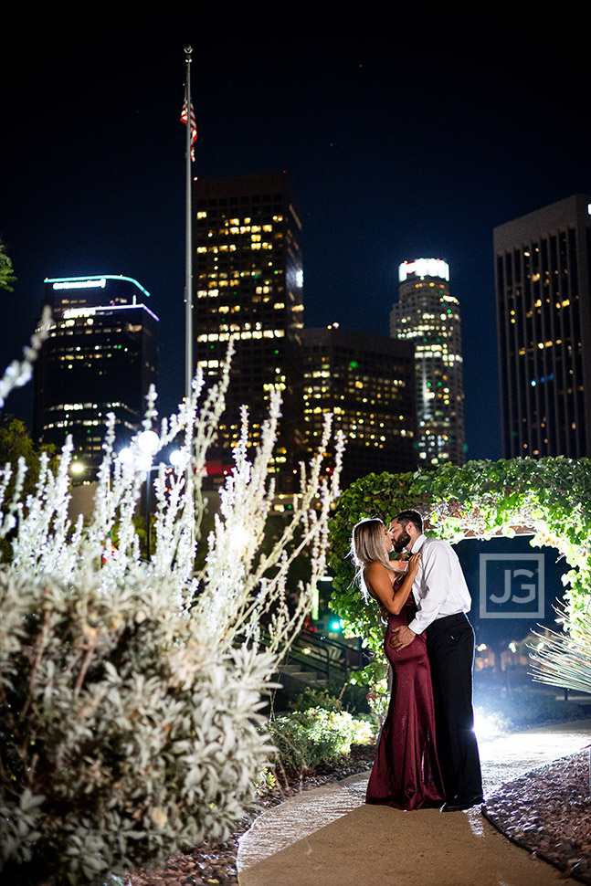 Downtown Los Angeles Engagement Photo with Plants