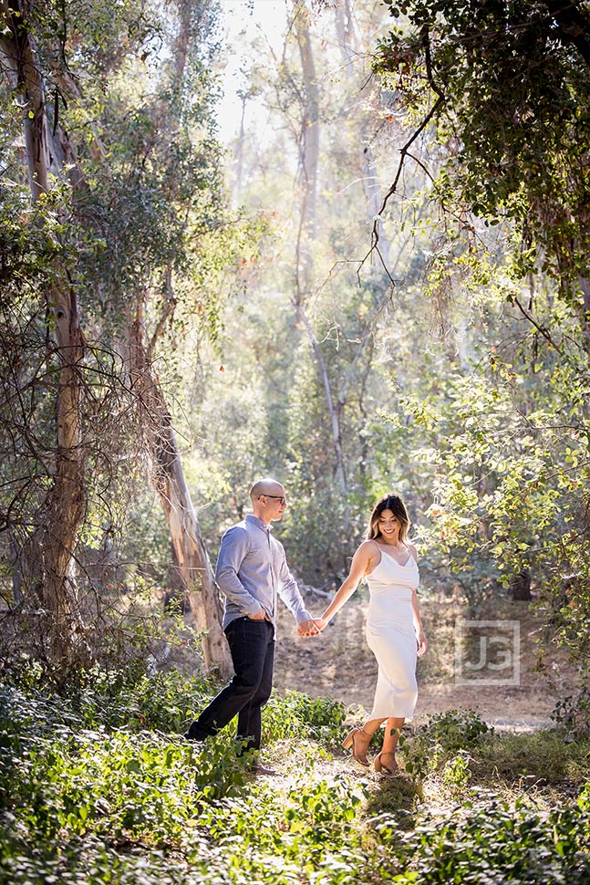 San Dimas Engagement Photo with Rustic Trees