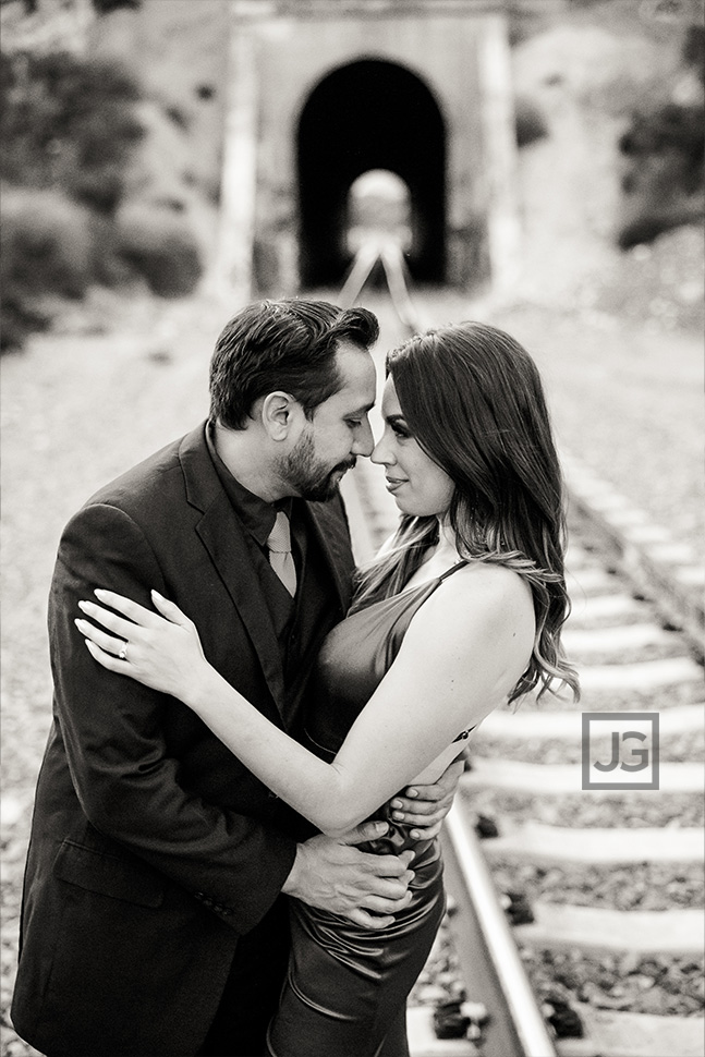 Train Tracks Tunnel Engagement Photography