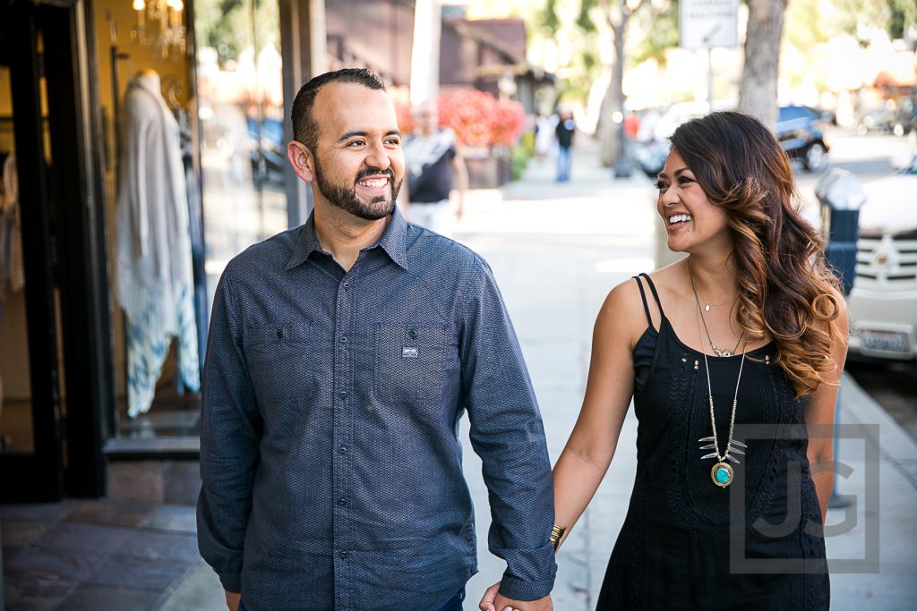 downtown Laguna Beach engagement photo