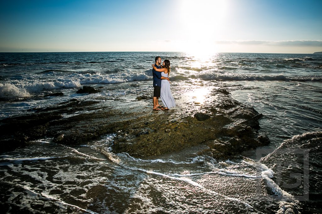 Laguna Beach Engagement Photo with wave