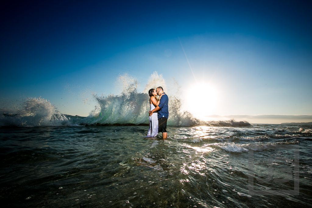 Laguna Beach Engagement Photo with wave