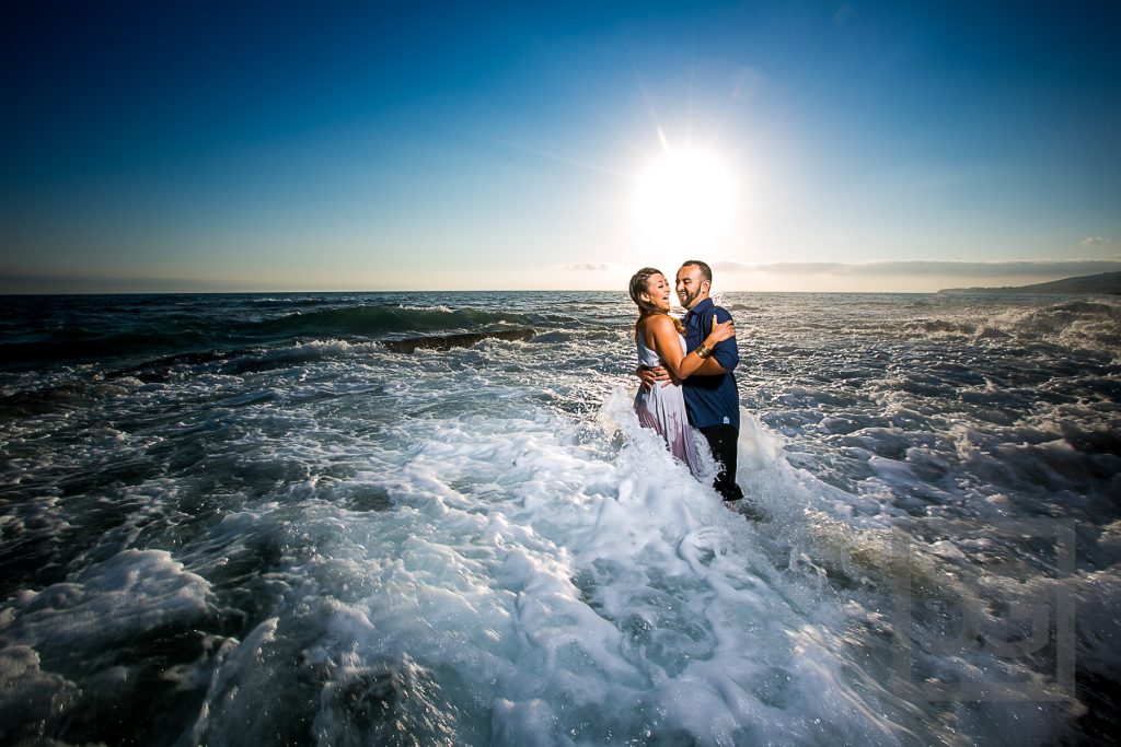 Laguna Beach Engagement Photo with wave