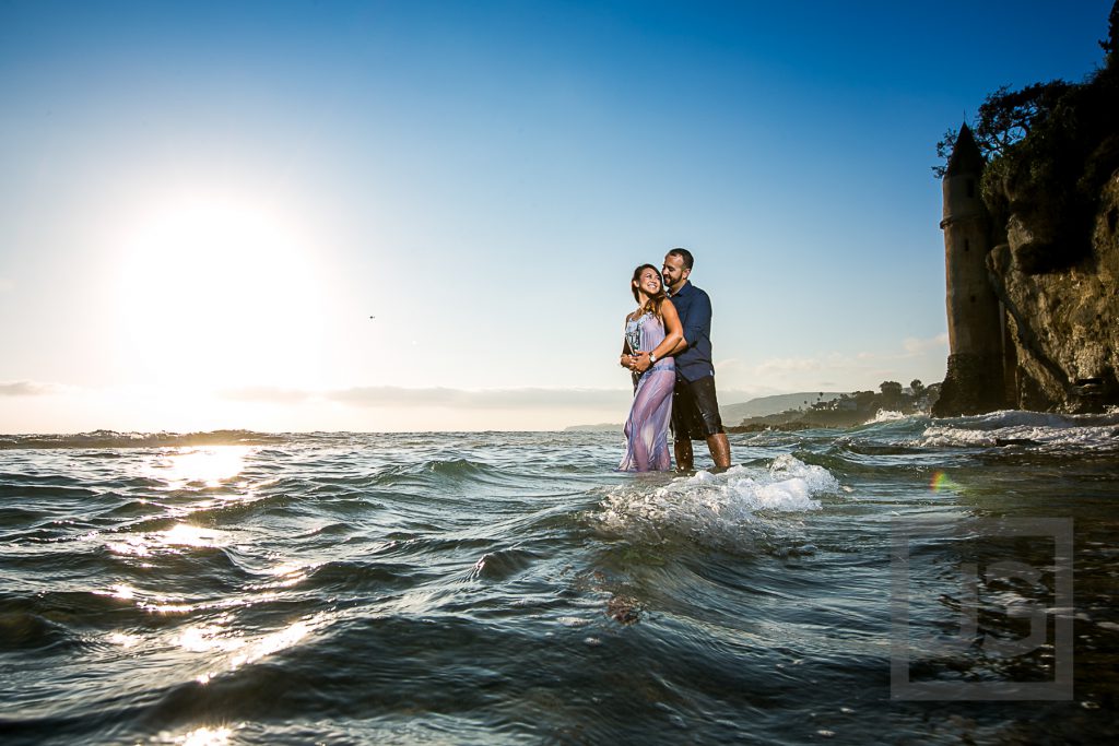 Laguna Beach Engagement Photo with wave