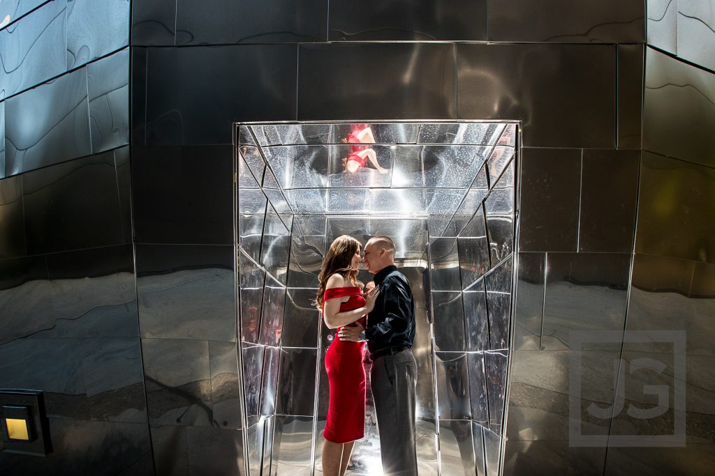 Walt Disney Concert Hall Engagement Photography Red Dress