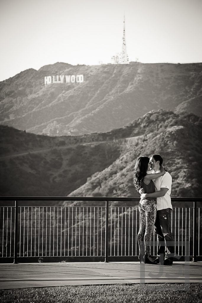 Griffith Observatory engagement photo, hollywood sign