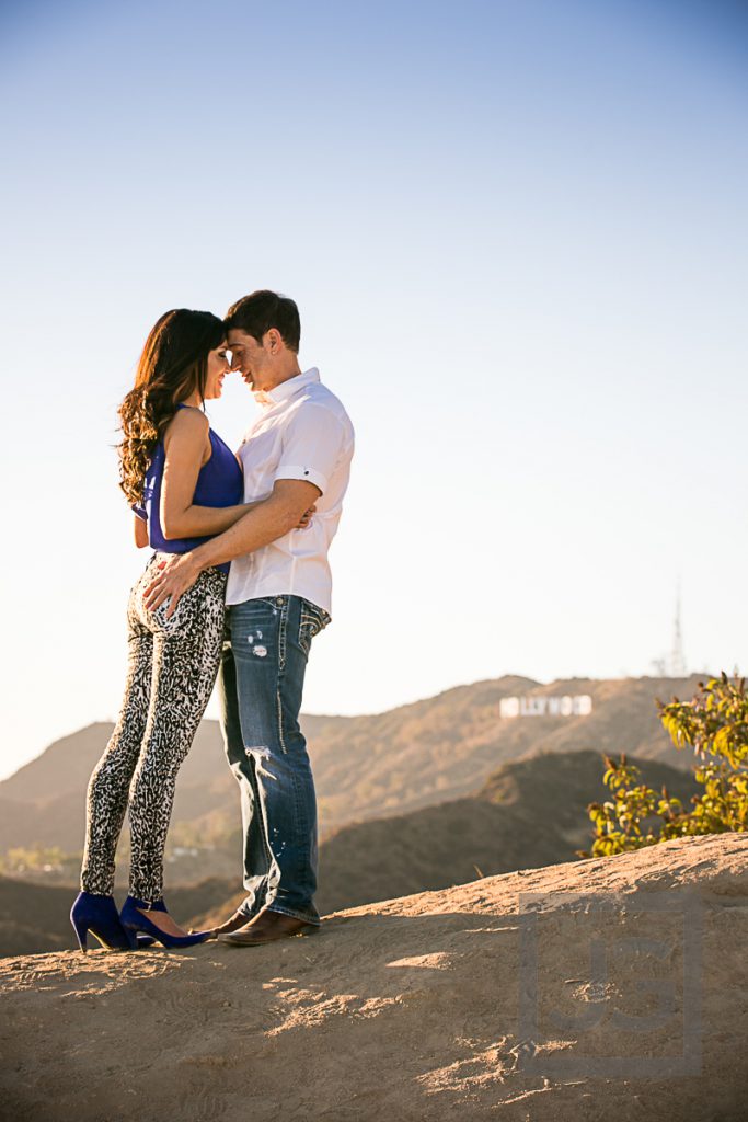 Griffith Observatory engagement photo, hollywood sign