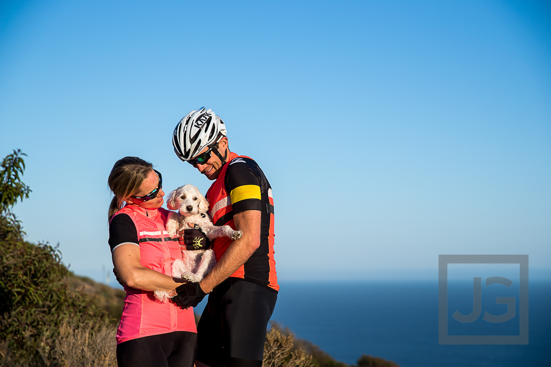 Engagement Photography Cycling in Malibu Canyon with Dog