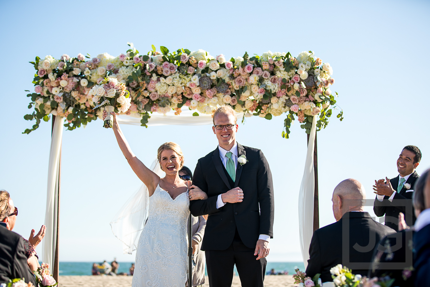 Hilton Waterfront Wedding Ceremony First Kiss