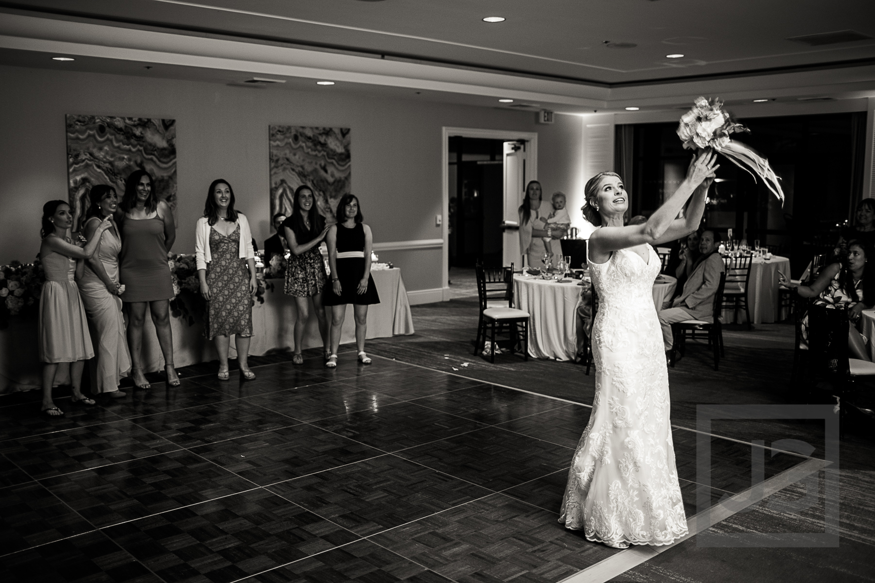 Hilton Waterfront Wedding Reception Bouquet Toss