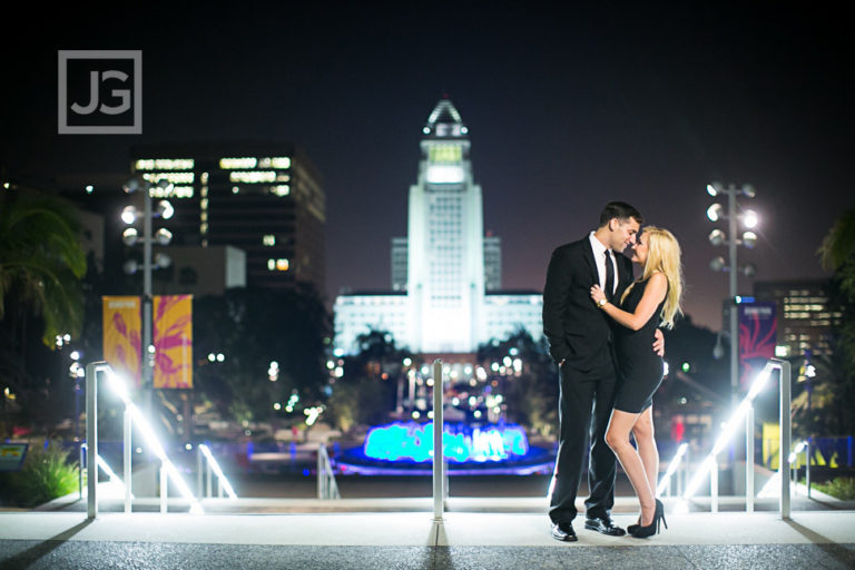 Downtown Los Angeles Engagement Photography at Night | Allison & Matt