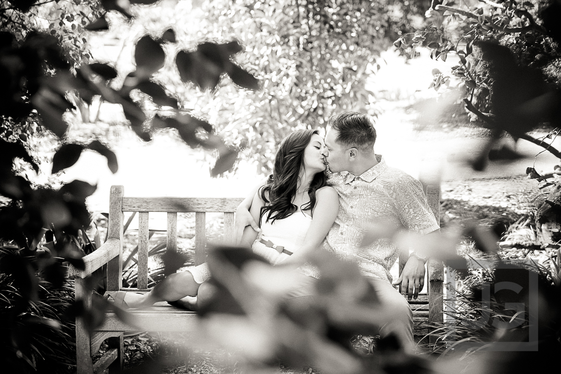 Engagement Photo Huntington Library on Bench