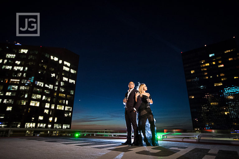 Santa Monica Airport Engagement Photography with Rooftop Helipad